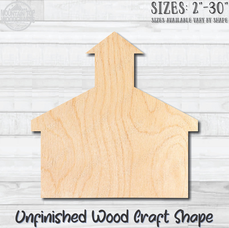 Old School House Unfinished Wood Shape Blank Laser Engraved Cut Out Woodcraft Craft Supply