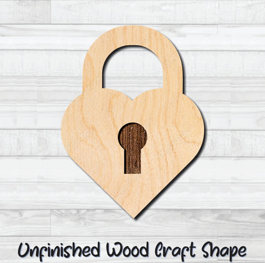Heart Lock Padlock Unfinished Wood Shape Blank Laser Engraved Cut Out Woodcraft Craft Supply