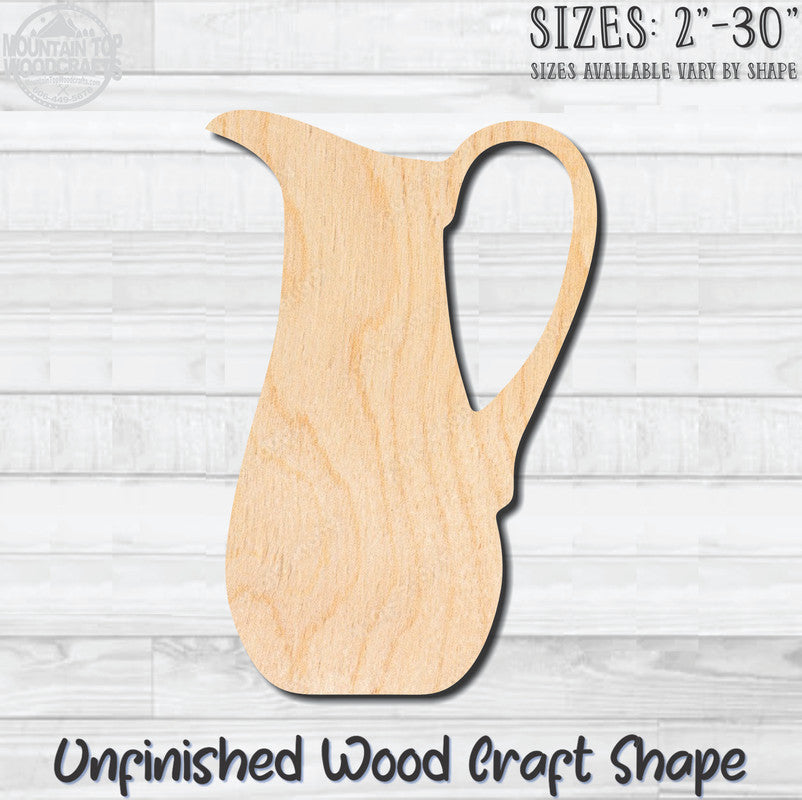 Pitcher Jug Carafe 5 Unfinished Wood Shape Blank Laser Engraved Cut Out Woodcraft Craft Supply