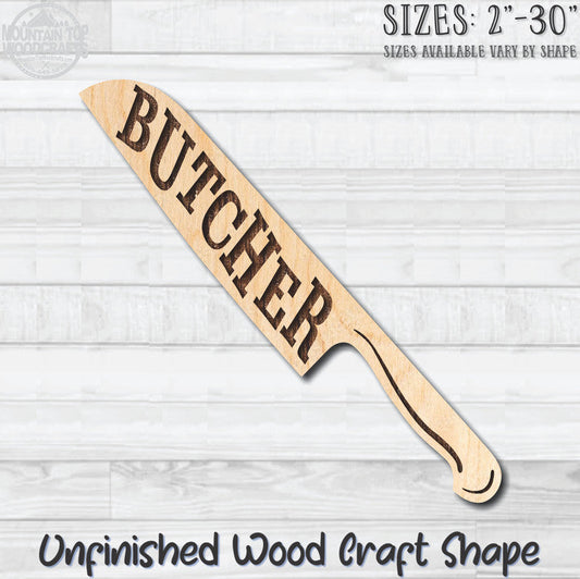 Knife Butcher with Wording Kitchen Unfinished Wood Shape Blank Laser Engraved Cutout Woodcraft Craft Supply
