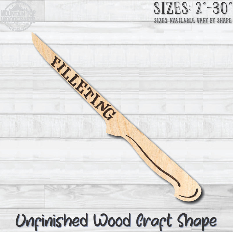 Knife Filleting with Wording Kitchen Unfinished Wood Shape Blank Laser Engraved Cutout Woodcraft Craft Supply