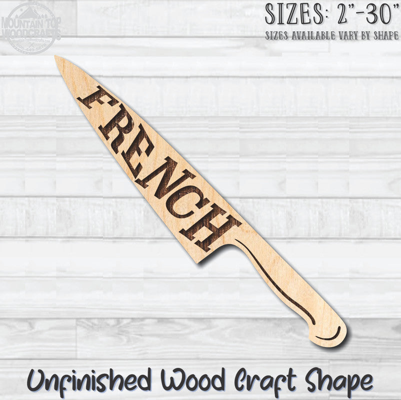 Knife French with Wording Kitchen Unfinished Wood Shape Blank Laser Engraved Cutout Woodcraft Craft Supply