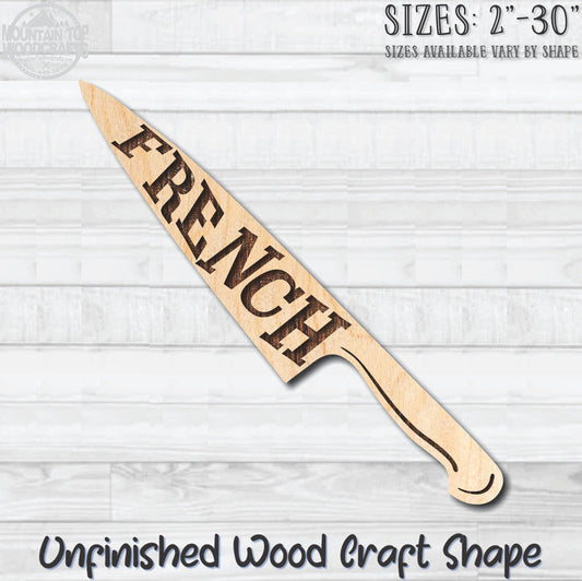 Knife French with Wording Kitchen Unfinished Wood Shape Blank Laser Engraved Cutout Woodcraft Craft Supply