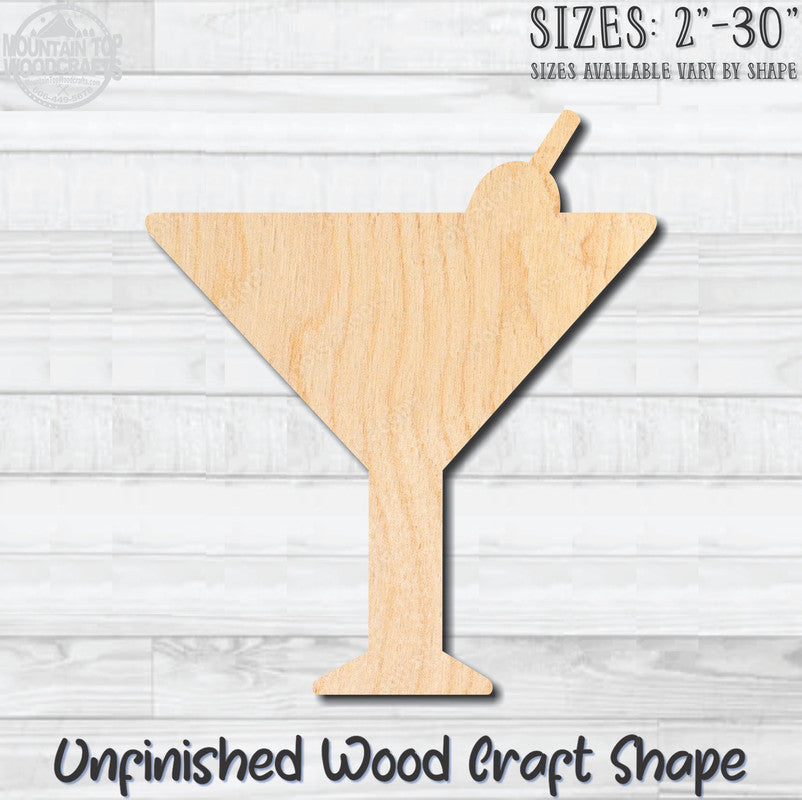 Martini With Olive Unfinished Wood Shape Blank Laser Engraved Cut Out Woodcraft Craft Supply