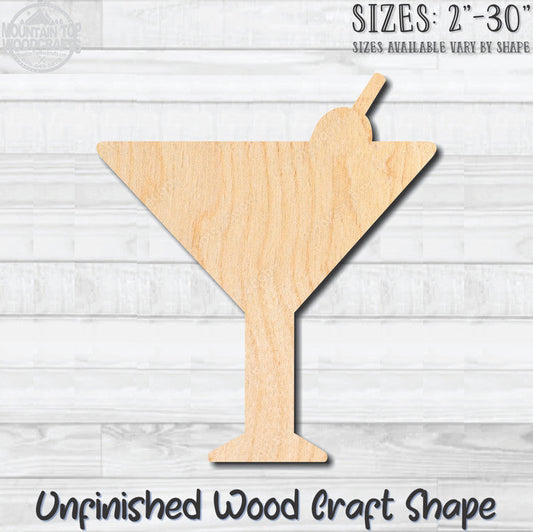 Martini With Olive Unfinished Wood Shape Blank Laser Engraved Cut Out Woodcraft Craft Supply