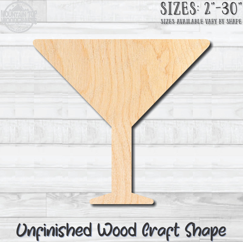 Martini Glass Unfinished Wood Shape Blank Laser Engraved Cutout Woodcraft Craft Supply