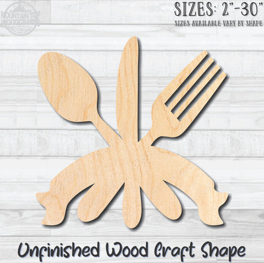 Fork Knife Spoon Banner Kitchen Unfinished Wood Shape Blank Laser Engraved Cutout Woodcraft Craft Supply
