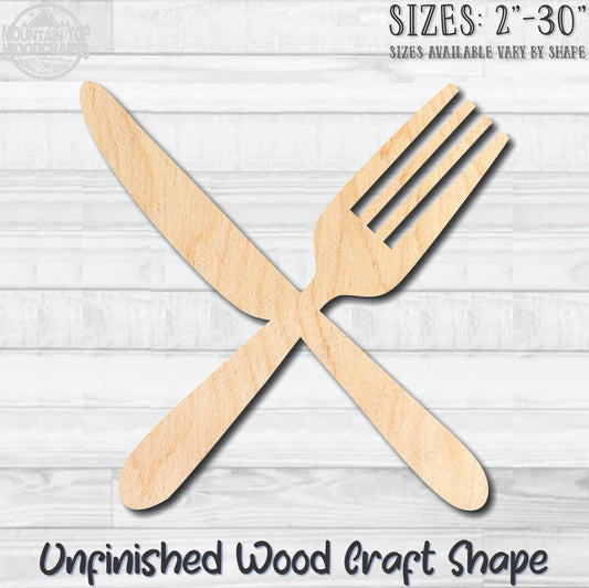 Crossed Fork & Knife Kitchen Unfinished Wood Shape Blank Laser Engraved Cutout Woodcraft Craft Supply