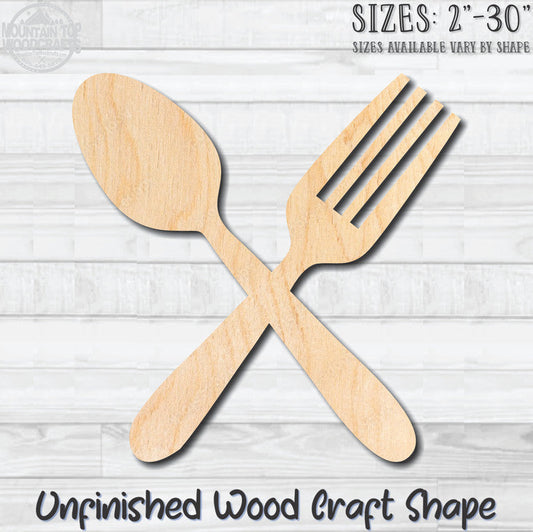 Fork Spoon Kitchen Unfinished Wood Shape Blank Laser Engraved Cutout Woodcraft Craft Supply