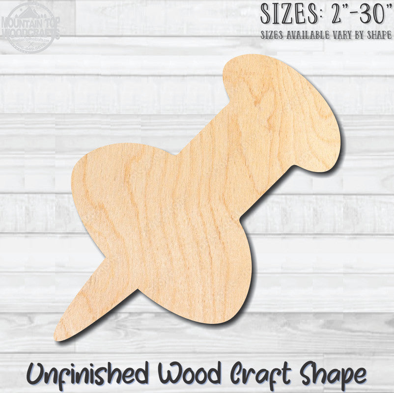 Push Pin Unfinished Wood Shape Blank Laser Engraved Cut Out Woodcraft Craft Supply