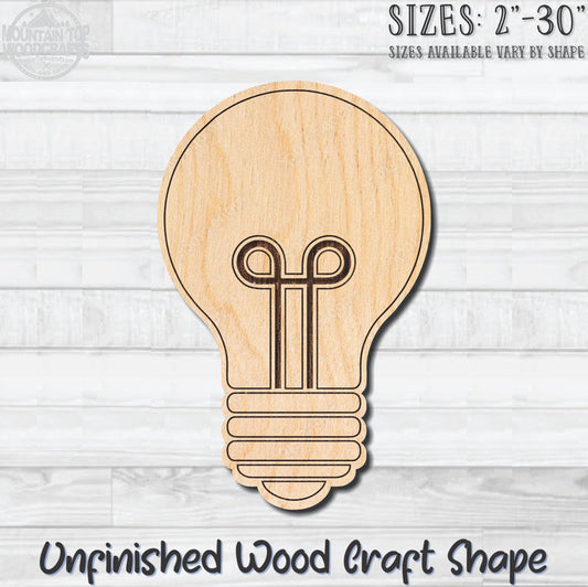 Light Bulb Unfinished Wood Shape Blank Laser Engraved Cutout Woodcraft Craft Supply