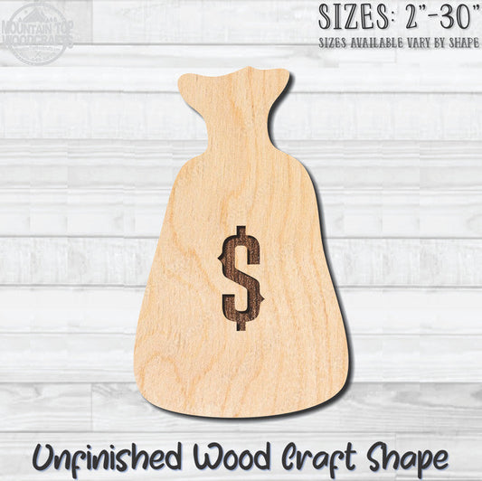 Money Bag Bank Unfinished Wood Shape Blank Laser Engraved Cutout Woodcraft Craft Supply