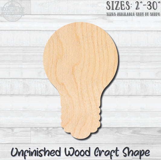 Light Bulb Unfinished Wood Shape Blank Laser Engraved Cutout Woodcraft Craft Supply