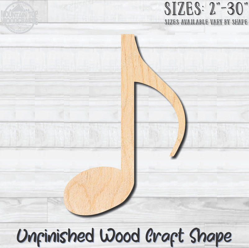 Music Note 8th Unfinished Wood Shape Blank Laser Engraved Cutout Woodcraft Craft Supply