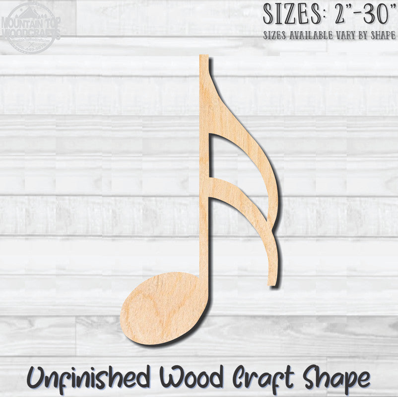 Music Note 16th  Unfinished Wood Shape Blank Laser Engraved Cutout Woodcraft Craft Supply