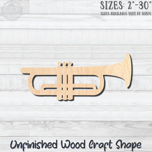 Trumpet Horn Unfinished Wood Shape Blank Laser Engraved Cut Out Woodcraft Craft Supply