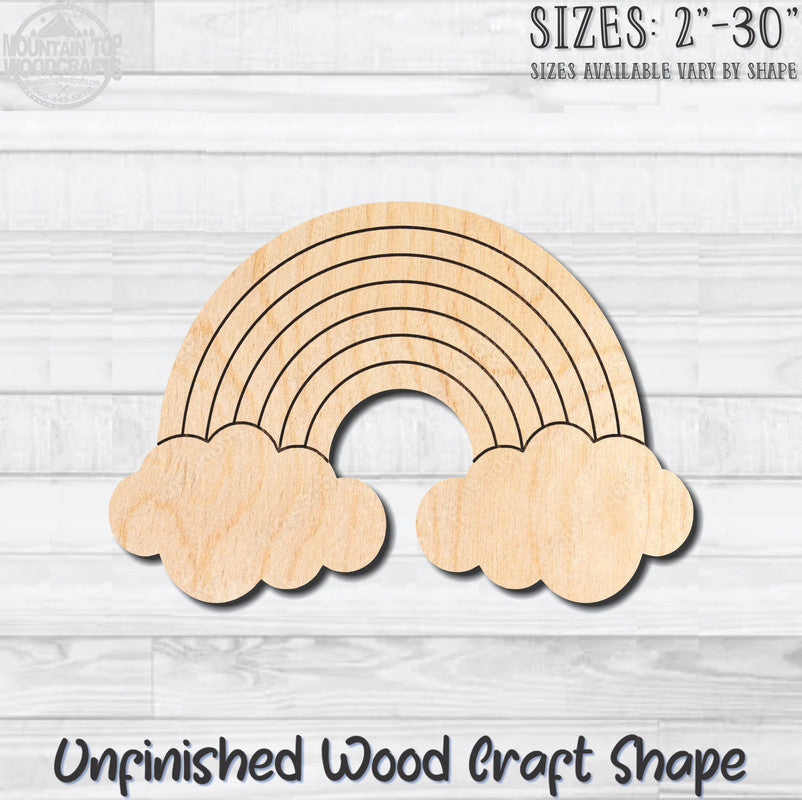 Rainbow & Clouds Unfinished Wood Shape Blank Laser Engraved Cut Out Woodcraft Craft Supply