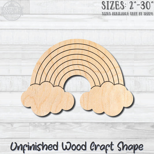 Rainbow & Clouds Unfinished Wood Shape Blank Laser Engraved Cut Out Woodcraft Craft Supply