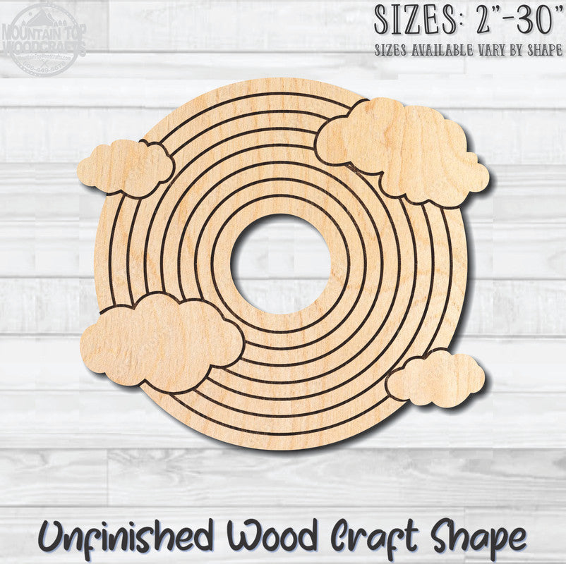 Rainbow & Clouds Circle Unfinished Wood Shape Blank Laser Engraved Cut Out Woodcraft Craft Supply