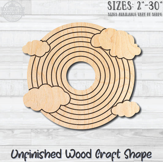 Rainbow & Clouds Circle Unfinished Wood Shape Blank Laser Engraved Cut Out Woodcraft Craft Supply