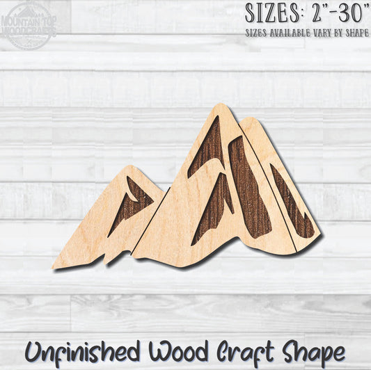 Mountain Range 3 Unfinished Wood Shape Blank Laser Engraved Cutout Woodcraft Craft Supply
