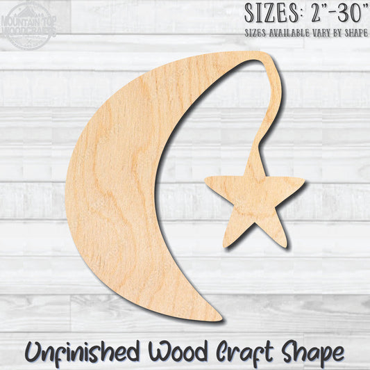 Moon Hanging Star Unfinished Wood Shape Blank Laser Engraved Cutout Woodcraft Craft Supply