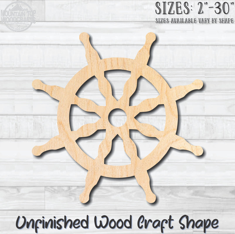Ships Wheel Helm 1 Unfinished Wood Shape Blank Laser Engraved Cut Out Woodcraft Craft Supply