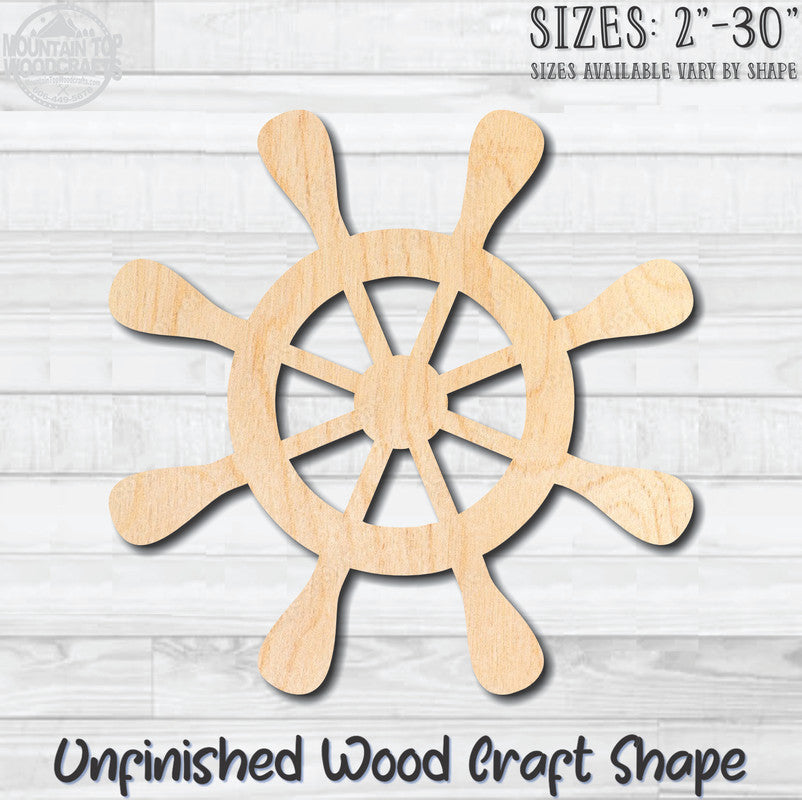 Ships Wheel Helm 2 Unfinished Wood Shape Blank Laser Engraved Cut Out Woodcraft Craft Supply