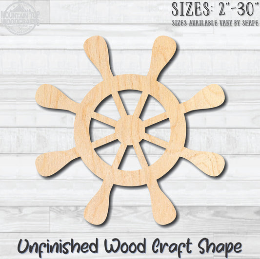 Ships Wheel Helm 2 Unfinished Wood Shape Blank Laser Engraved Cut Out Woodcraft Craft Supply
