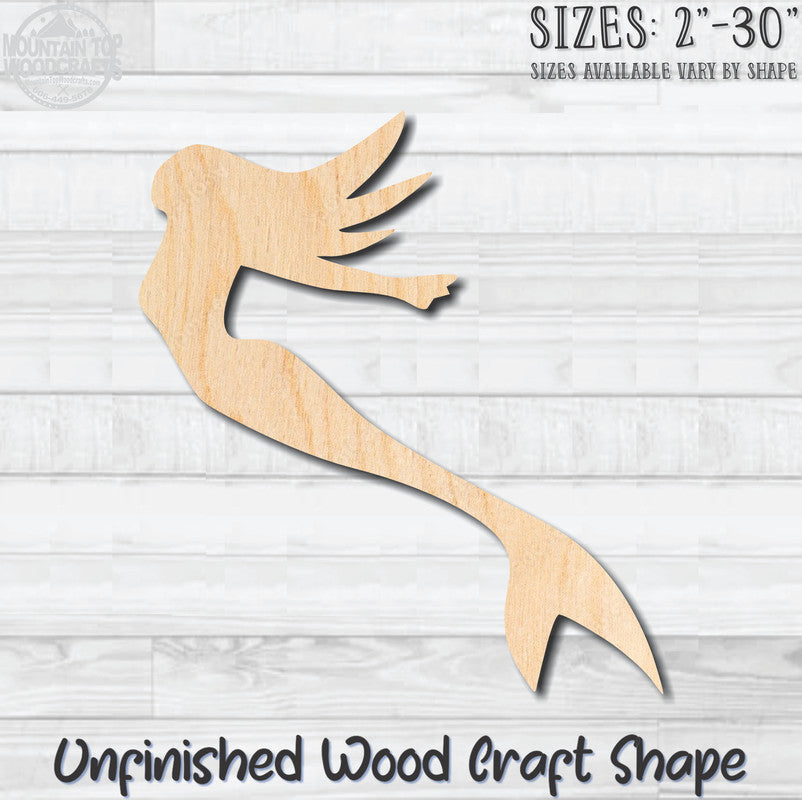 Mermaid 4 Unfinished Wood Shape Blank Laser Engraved Cutout Woodcraft Craft Supply