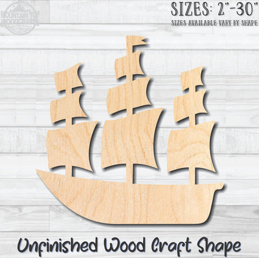 Clipper Ship Sail Boat Nautical Unfinished Wood Shape Blank Laser Engraved Cutout Woodcraft Craft Supply