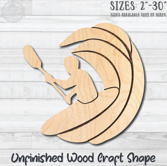 Kayak with Wave Nautical Unfinished Wood Shape Blank Laser Engraved Cutout Woodcraft Craft Supply