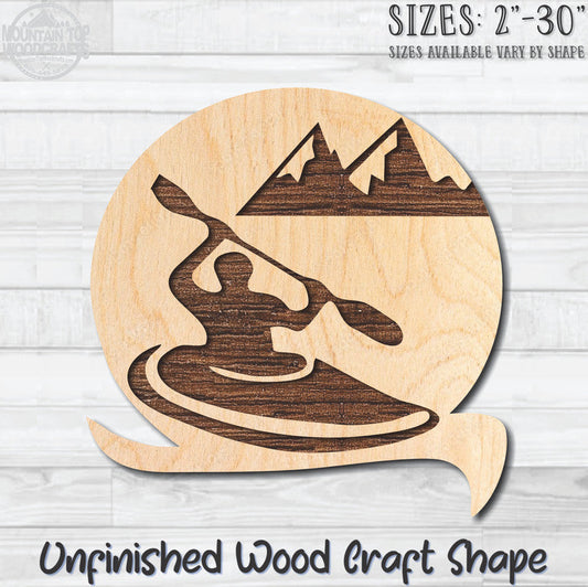 Kayak Scene Emblem Nautical Unfinished Wood Shape Blank Laser Engraved Cutout Woodcraft Craft Supply