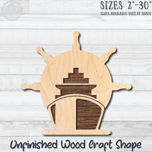 Battleship Ship Wheel Scene Nautical Unfinished Wood Shape Blank Laser Engraved Cutout Woodcraft Craft Supply