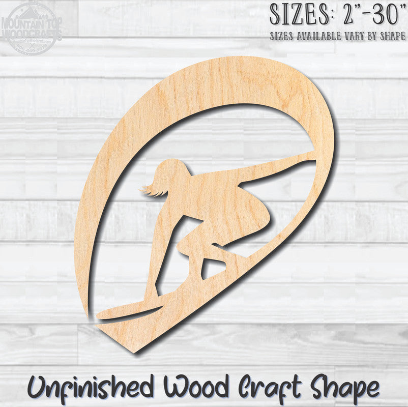 Surfer Swirl Surfing Unfinished Wood Shape Blank Laser Engraved Cutout Woodcraft Craft Supply
