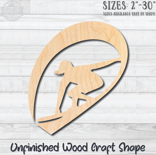 Surfer Swirl Surfing Unfinished Wood Shape Blank Laser Engraved Cutout Woodcraft Craft Supply