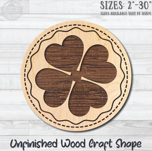 Clover 4 Leaf Coin Unfinished Wood Shape Blank Laser Engraved Cutout Woodcraft Craft Supply