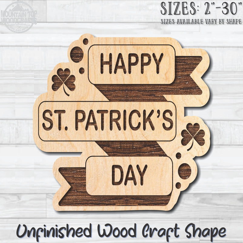 Happy St. Patrick's Day Banner Unfinished Wood Shape Blank Laser Engraved Cutout Woodcraft Craft Supply