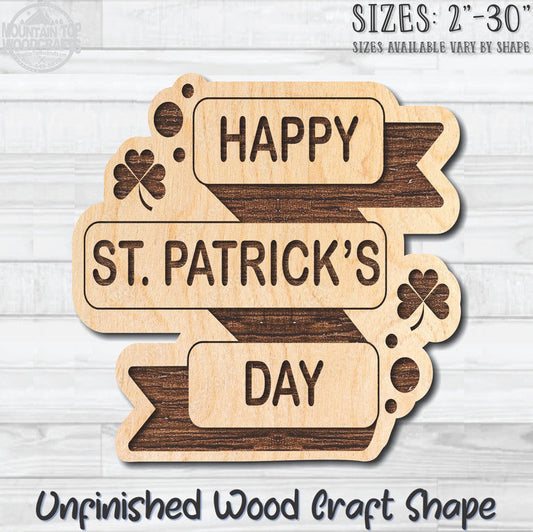 Happy St. Patrick's Day Banner Unfinished Wood Shape Blank Laser Engraved Cutout Woodcraft Craft Supply