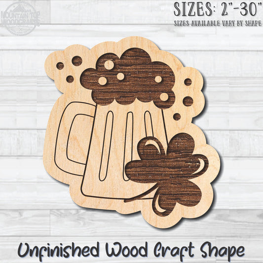Beer Stein Clover Unfinished Wood Shape Blank Laser Engraved Cutout Woodcraft Craft Supply