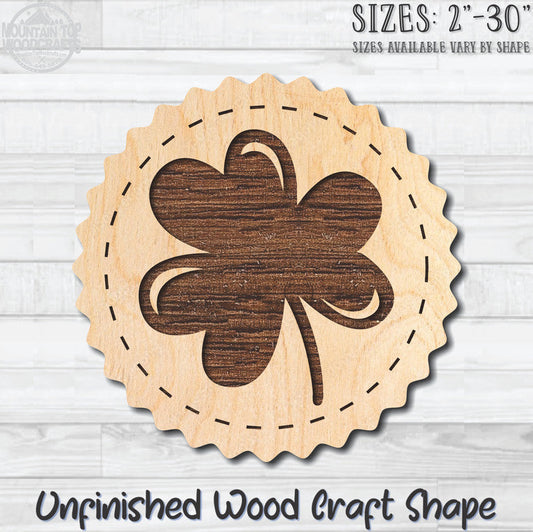 Clover Irish Coin Unfinished Wood Shape Blank Laser Engraved Cutout Woodcraft Craft Supply