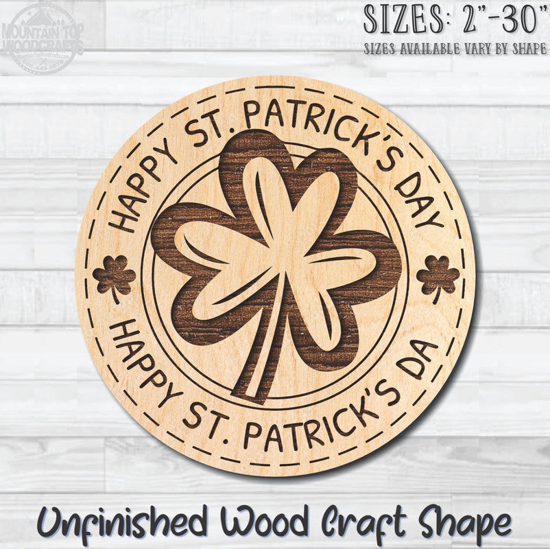 Happy St. Patrick's Day Clover Coin Unfinished Wood Shape Blank Laser Engraved Cutout Woodcraft Craft Supply