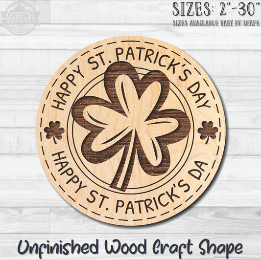 Happy St. Patrick's Day Clover Coin Unfinished Wood Shape Blank Laser Engraved Cutout Woodcraft Craft Supply