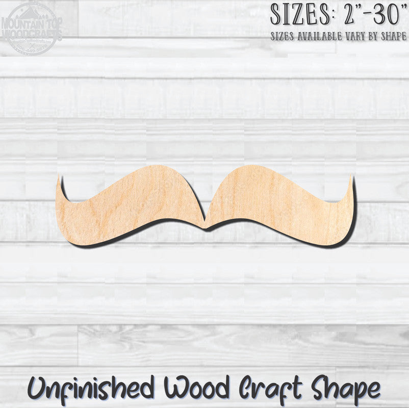 Mustache Unfinished Wood Shape Blank Laser Engraved Cutout Woodcraft Craft Supply