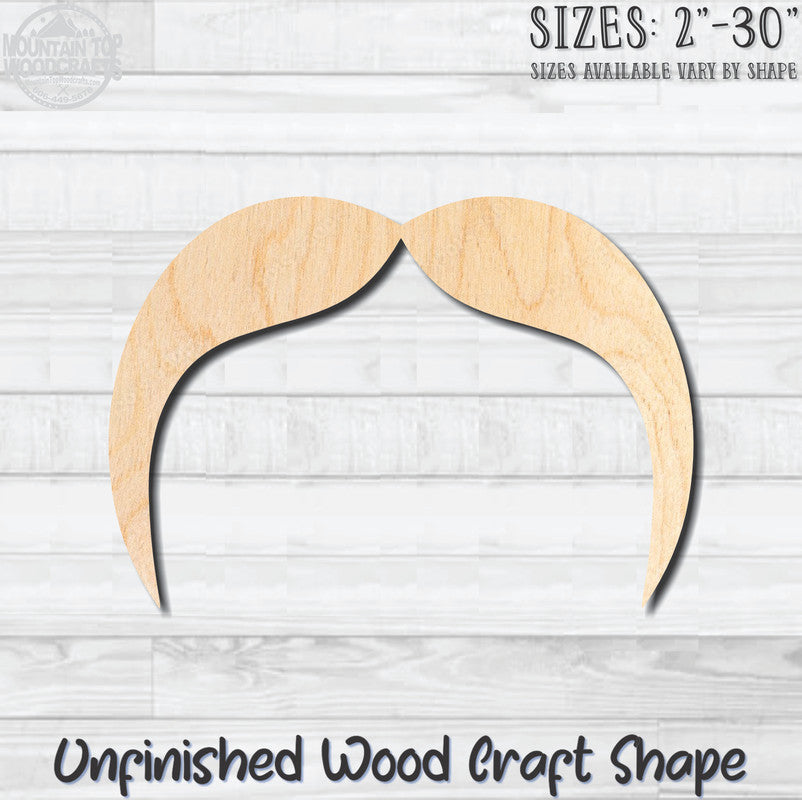 Mustache Fu Manchu Unfinished Wood Shape Blank Laser Engraved Cutout Woodcraft Craft Supply