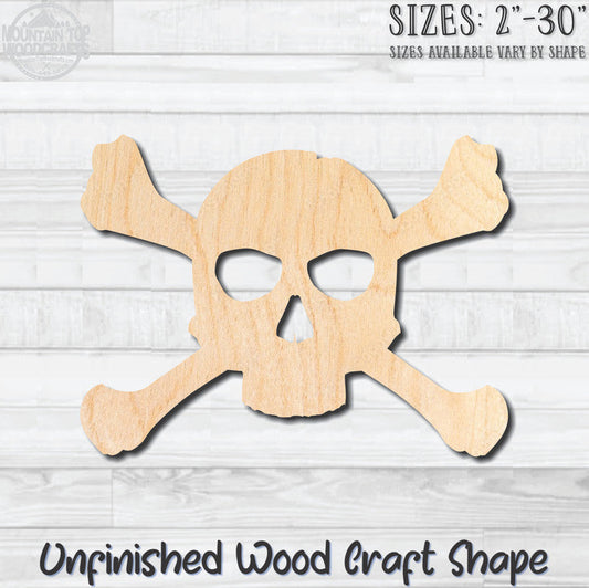 Skull & Crossbones 1 Unfinished Wood Shape Blank Laser Engraved Cutout Woodcraft Craft Supply