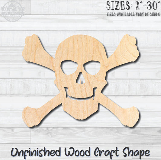 Skull & Crossbones 2 Unfinished Wood Shape Blank Laser Engraved Cut Out Woodcraft Craft Supply