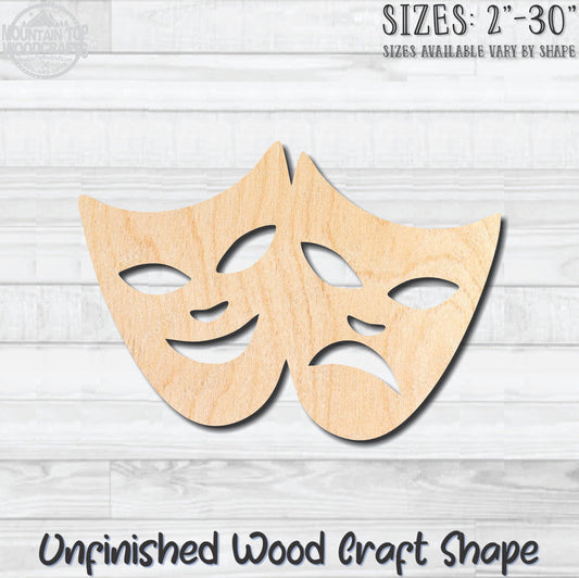 Theater Masks Unfinished Wood Shape Blank Laser Engraved Cut Out Woodcraft Craft Supply