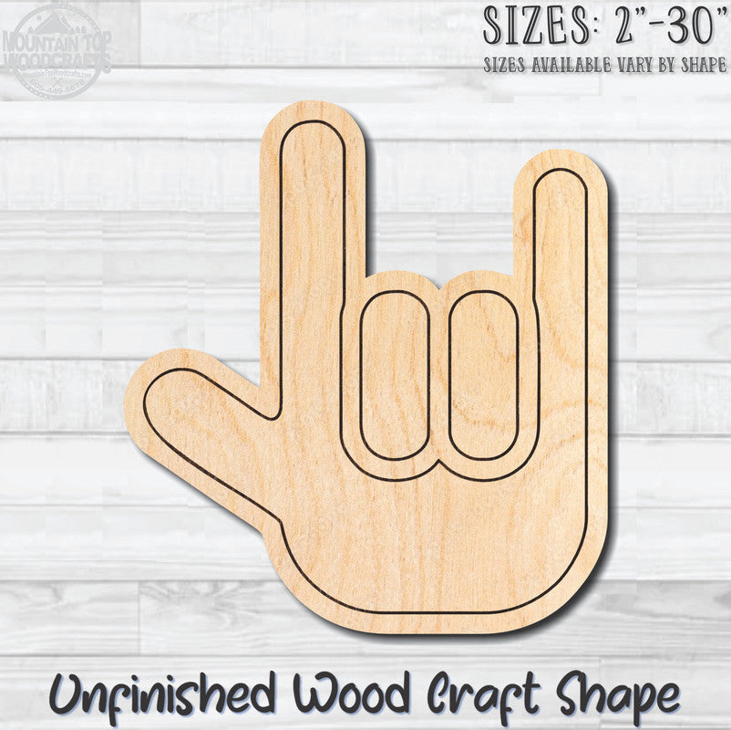 I Love You Sign Language Fingers Unfinished Wood Shape Blank Laser Engraved Cutout Woodcraft Craft Supply