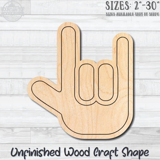 I Love You Sign Language Fingers Unfinished Wood Shape Blank Laser Engraved Cutout Woodcraft Craft Supply